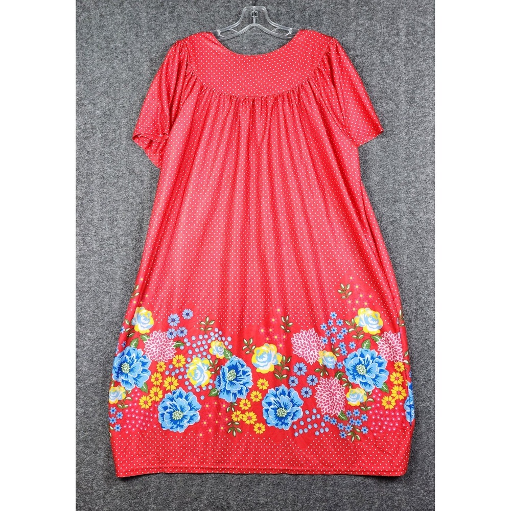 Lati Fashion Nightgown Womens 3X Red Polka Dot Floral Muumuu Loungewear Pockets